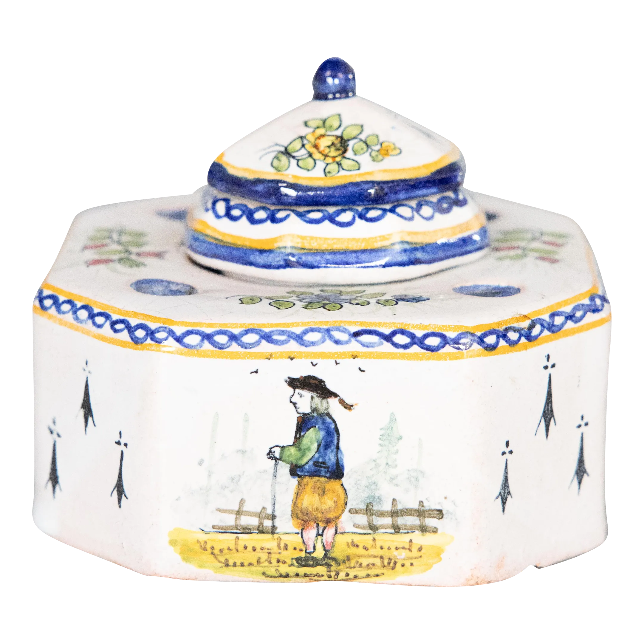 Antique French Faience Quimper Style Inkwell