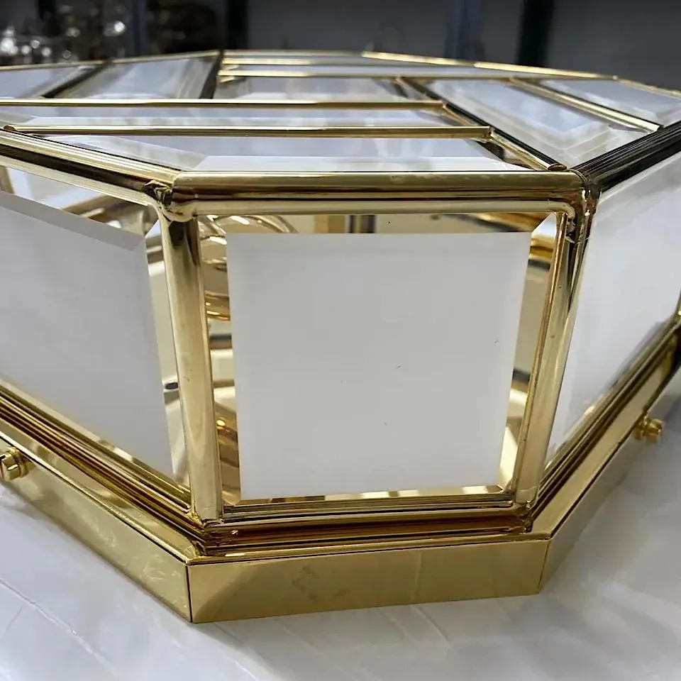 1970s a Italian Mid-Century Modern Brass and Glass Ceiling LightPair of Floor Lamps/Torchieres by Robert Sonneman for George Kovacs, Usa 1987