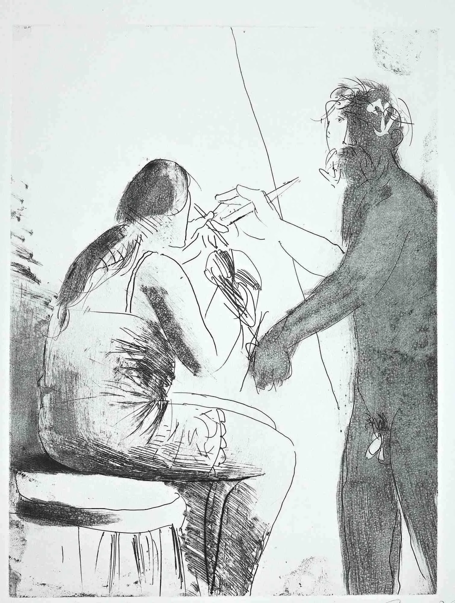 Giacomo Manzú, In the Atelier, Original Etching, 1968