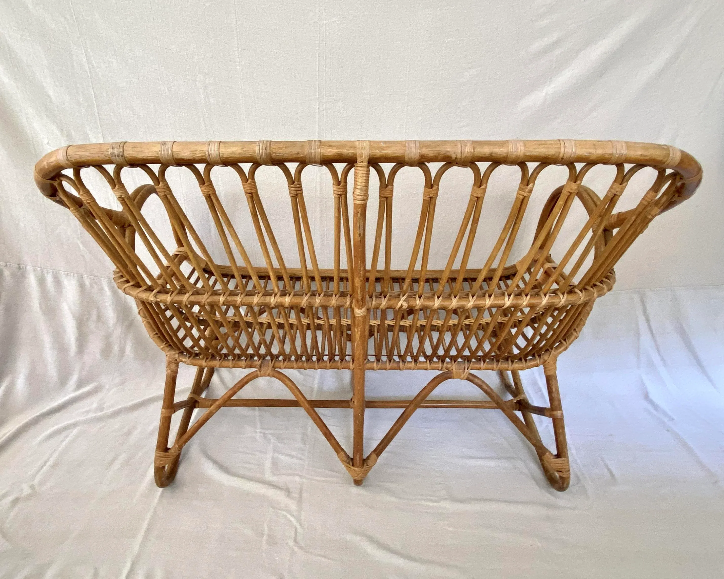 Mid-Century French Bamboo & Rattan Settee