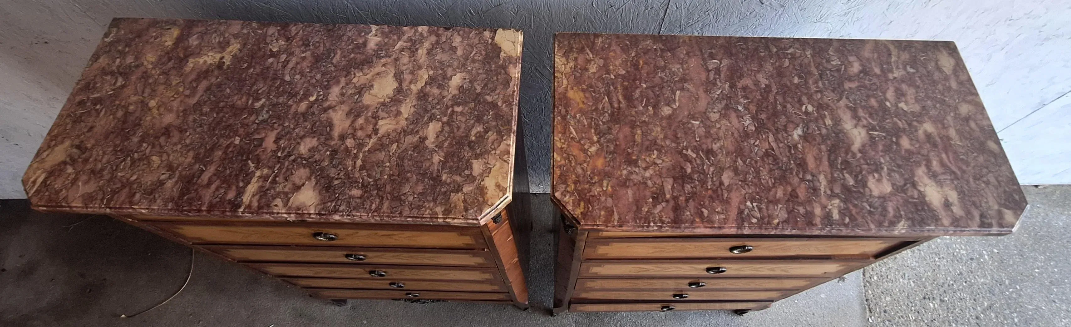 19th Pr. Century French Satin Wood and Marble Top Cabinets