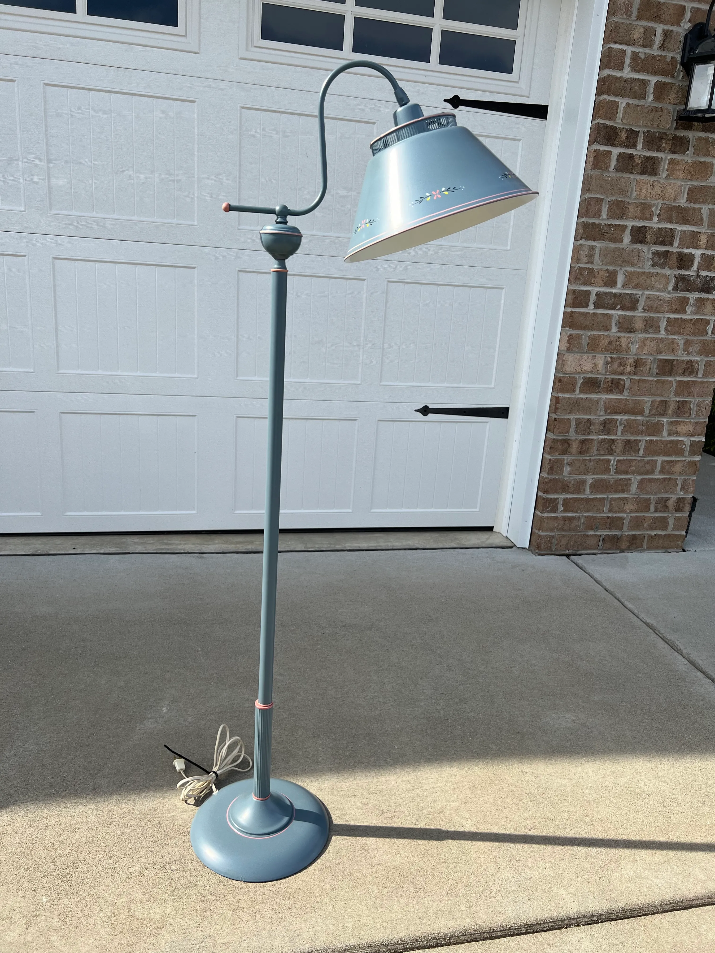 Vintage Mid Century Powder Blue Toleware Metal Bridge Arm Floor