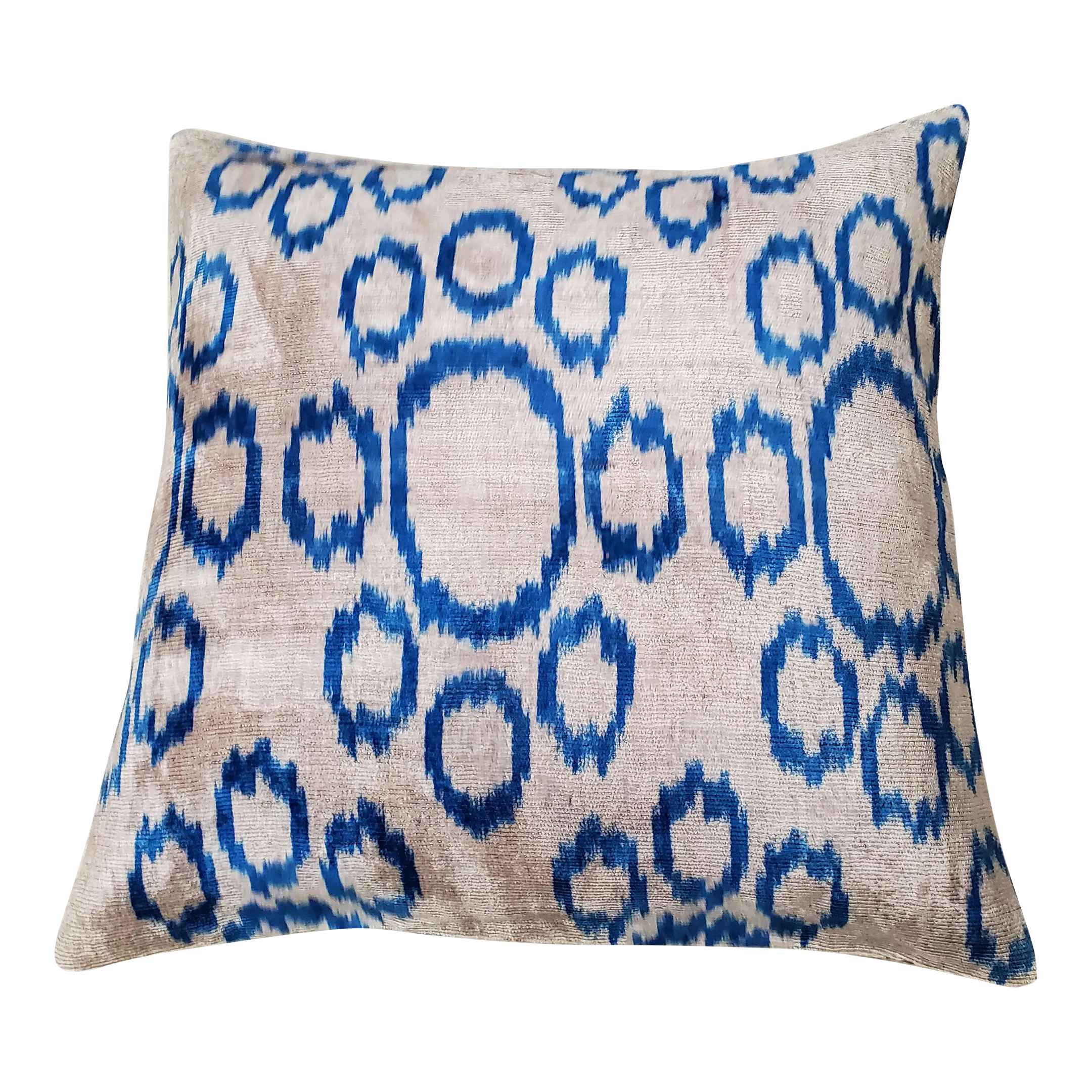 Silk Uzbek Ikat Velvet Hand Made Square Pillow Cushion, 22x22