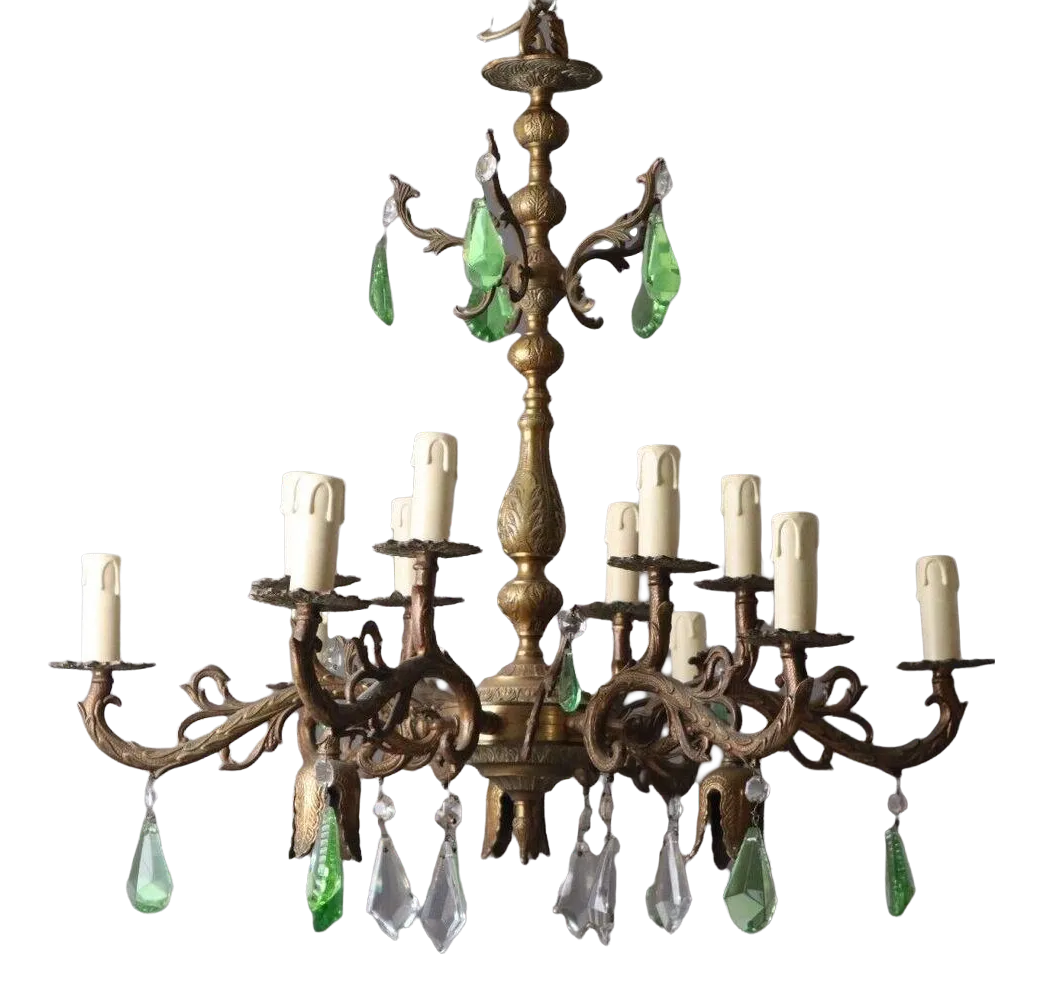 Early 20th Century Candlestick Chandelier in Bronze & Glass Chairish