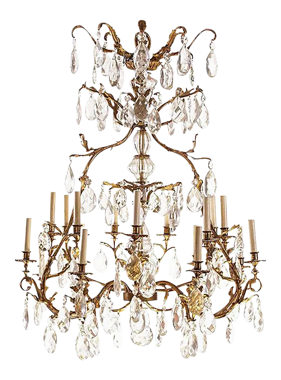 French Gilt Bronze and Cut-Glass 14-Light Chandelier, 19th Century