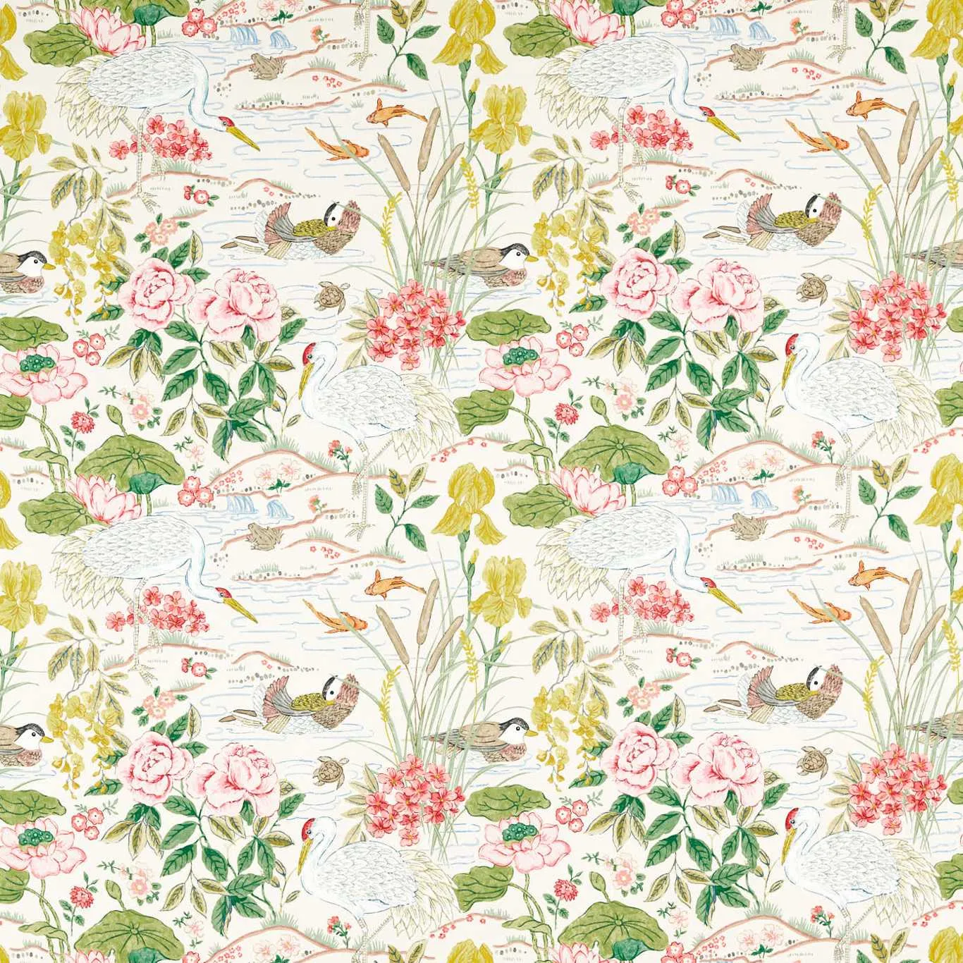 Sanderson Crane & Frog Fabric in Lotus Pink/Gosling