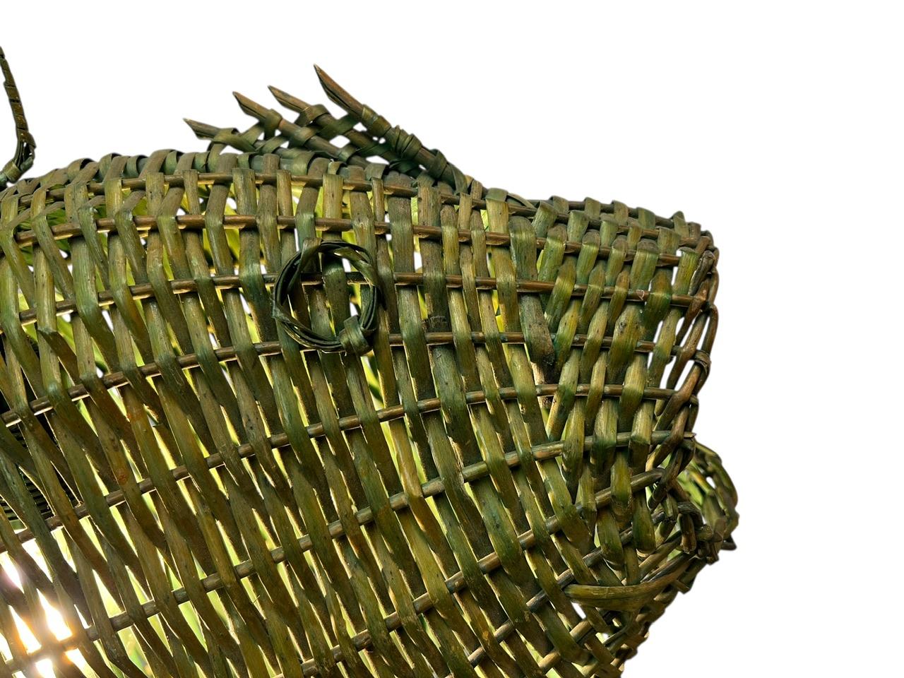 Mid-Century Modern Fish Wicker Rattan Pendant Lamp, 1960s