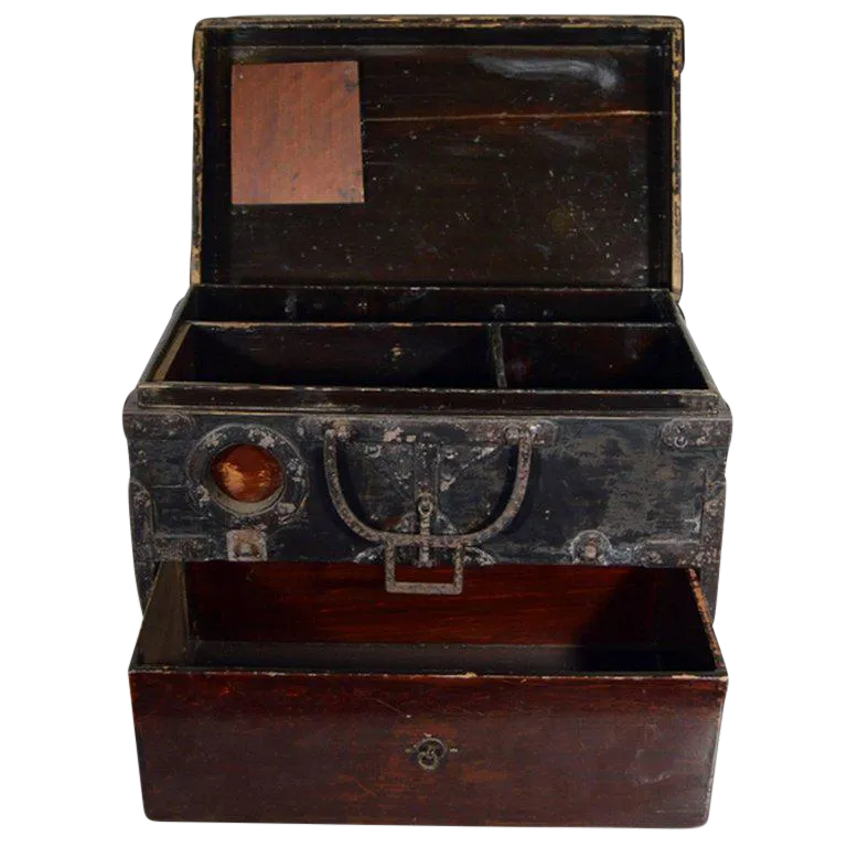 Antique Handmade Wood Money Box With Hardware From 19th Century, China