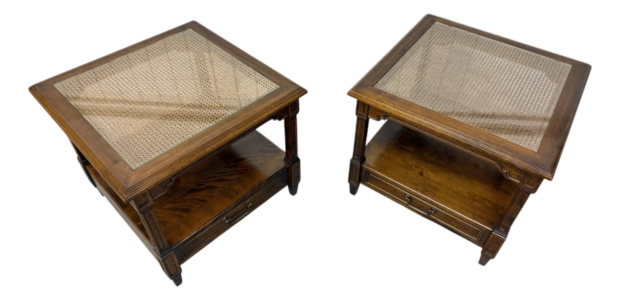 Vintage Ethan Allen Directoire Walnut Side Tables - Set of 2