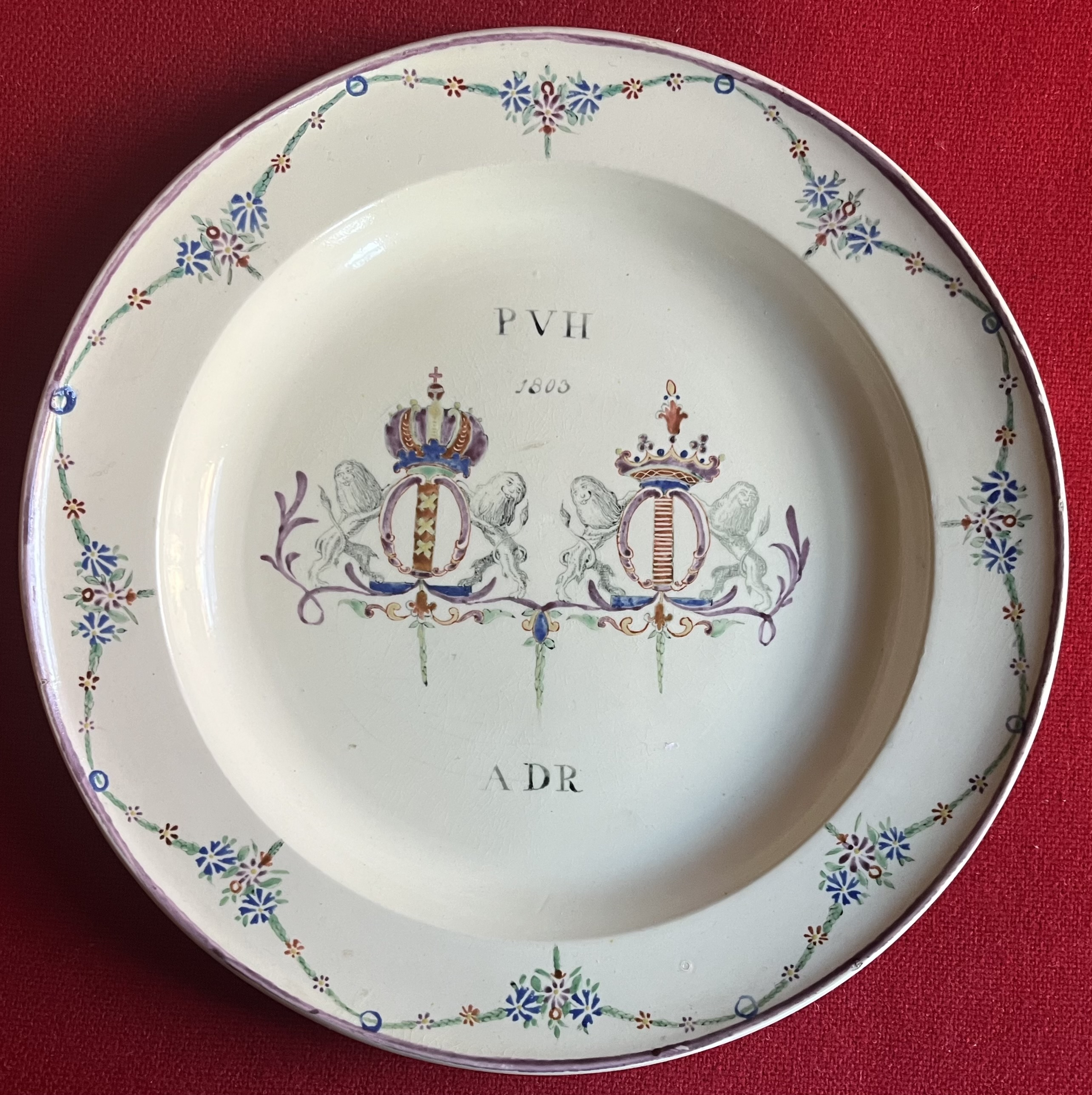 Antique Early 19th Century English Creamware Armorial Marriage