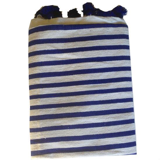 Navy Striped Moroccan Blanket with Tassels Chairish