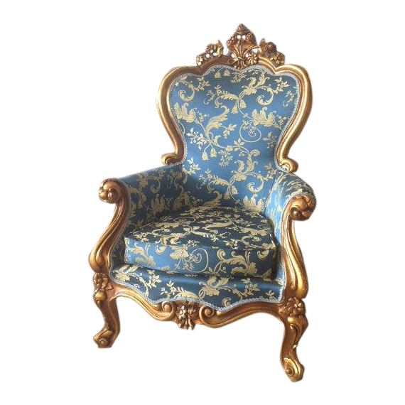 Louis XVI Style Blue Floral & Gold Accent Chair | Chairish