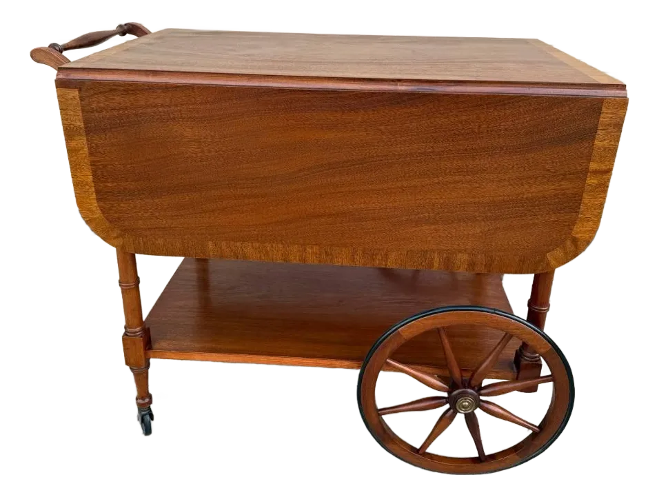 Vintage Mahogany Banded Inlay Tea Cart Server Cart