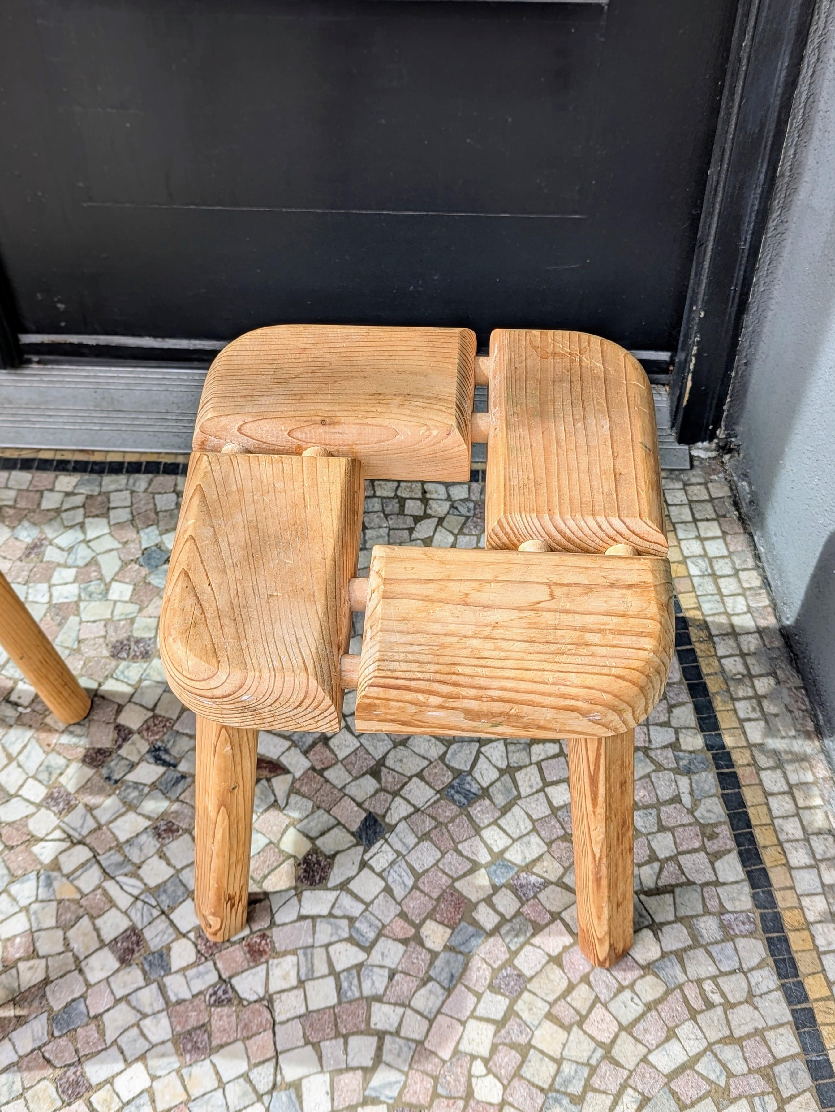 Vintage 1960s Olof Ottelin Scandinavian Modern Pine Wood Stool