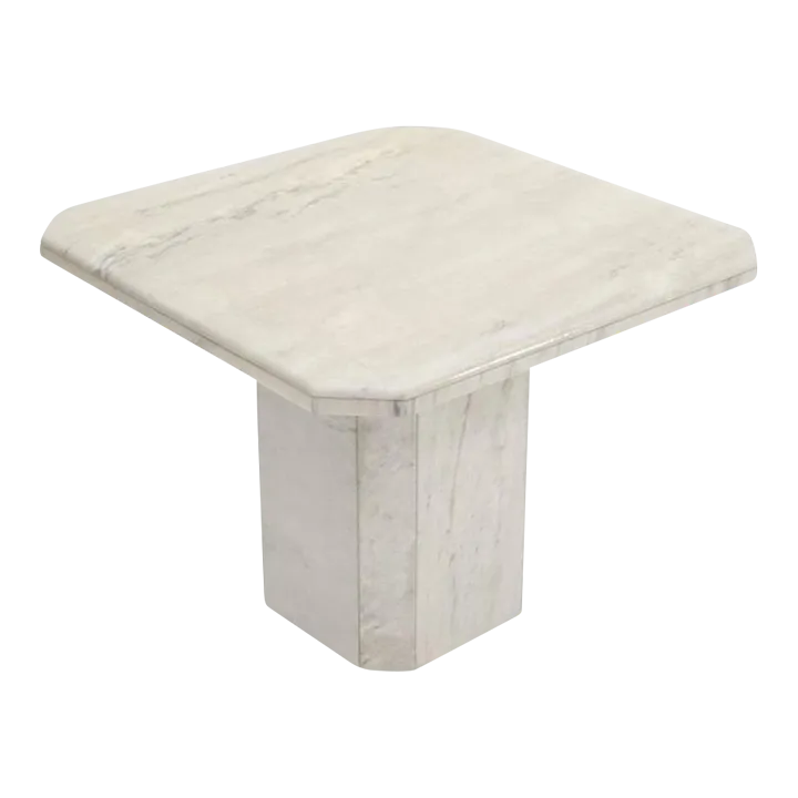 Grey & White Marble Square MidCentury Modern Single Pedestal Side End