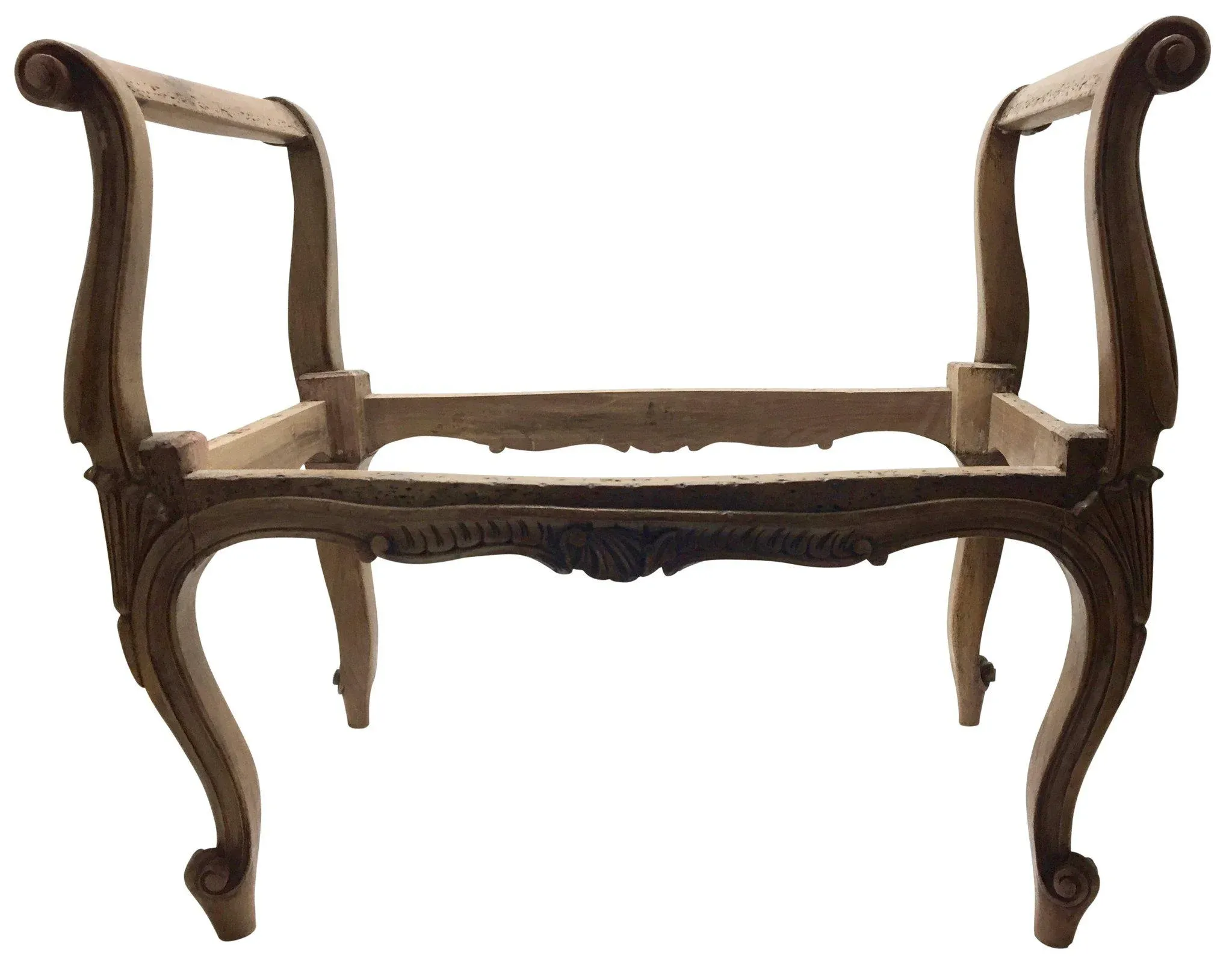 19th Century French Louis XV Carved Walnut Bench | Stool