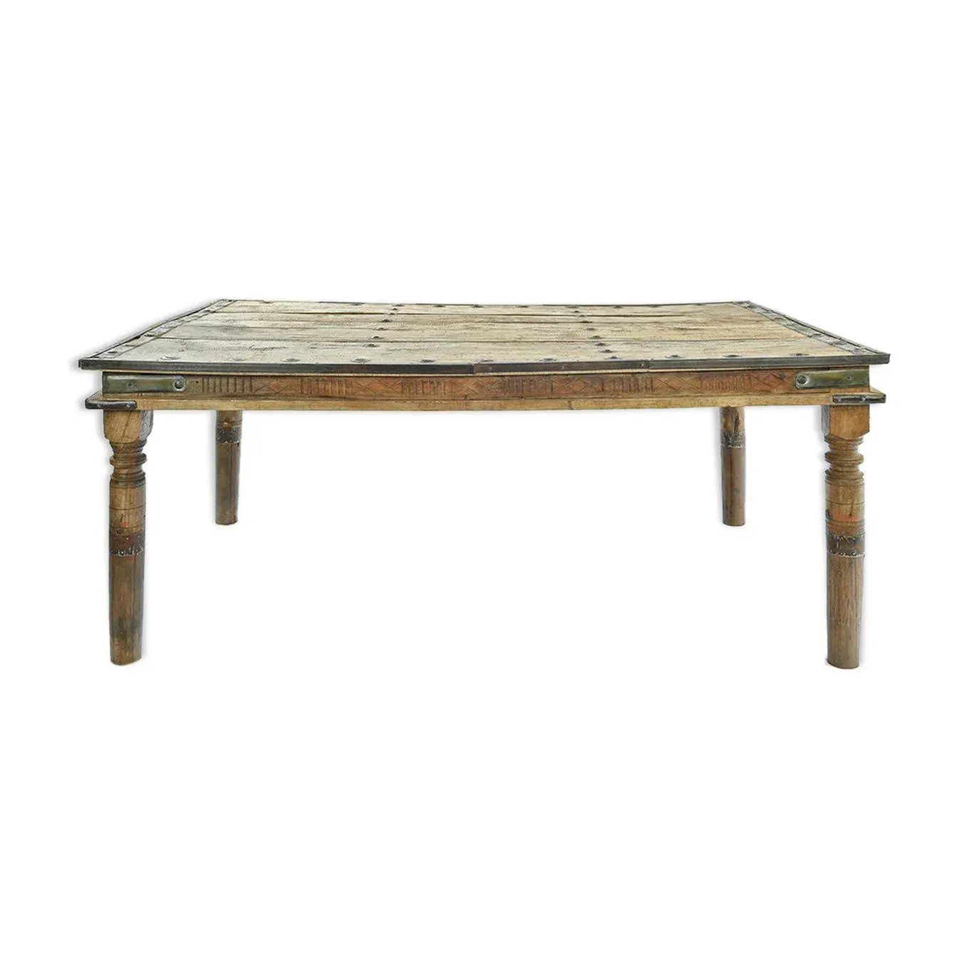 Carved and Studded Wooden Dining Table, 1940s