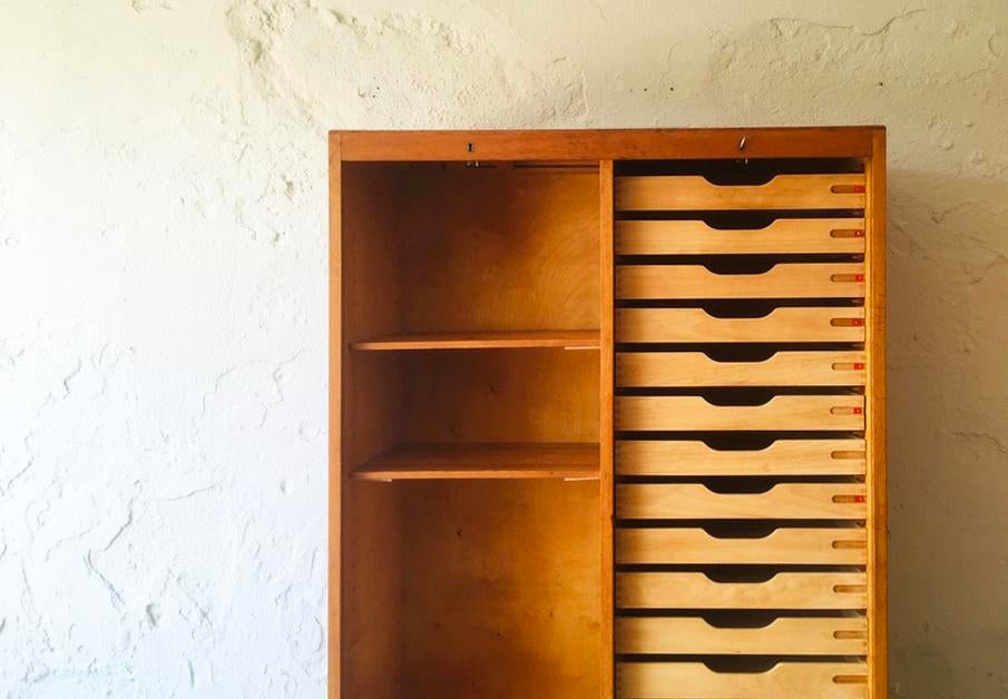 Danish Teak Rolling Doors Storage, 1960s