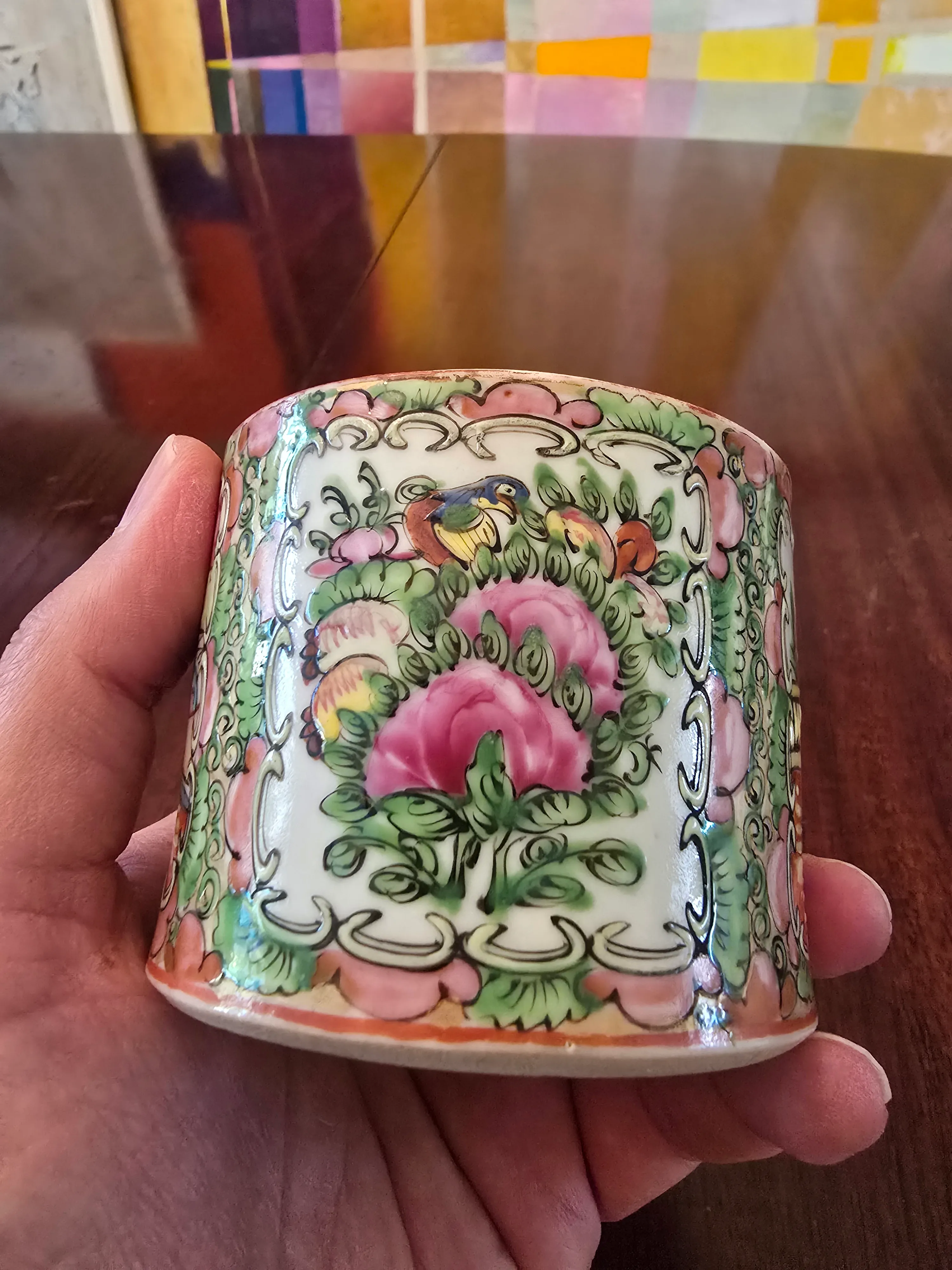 Antique Chinese Porcelain Rose Medallion Cylinder Box | Chairish