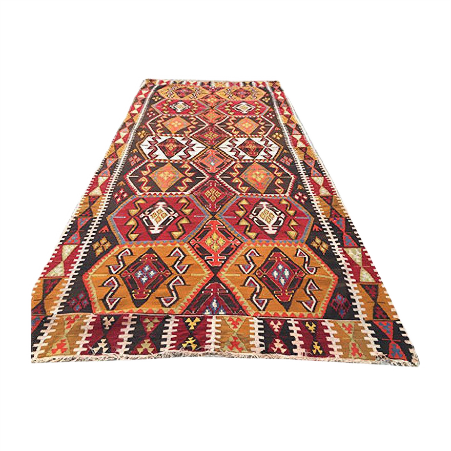Vintage Turkish Shabby Wool Kilim Rug 358x164 cm | Chairish