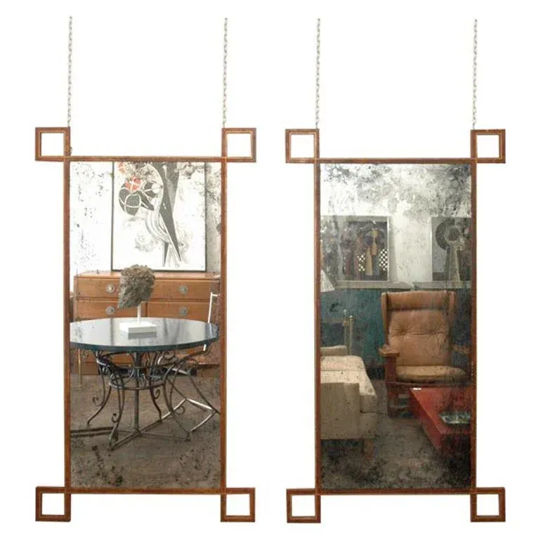 Contemporary Rouille Tall French Industrial Mirrors - a Pair (Production for Mid-Aug)
