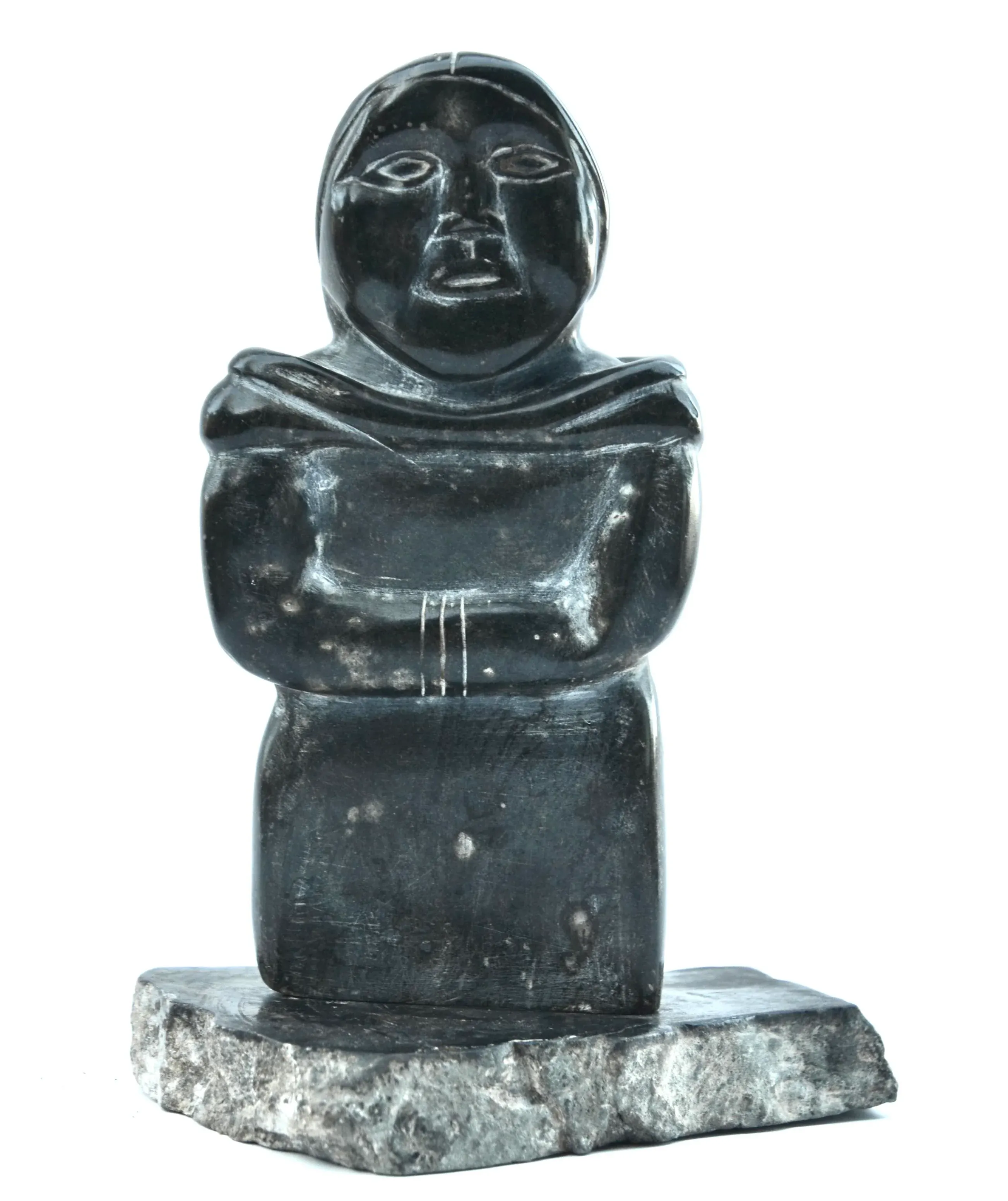 1950-60s Inuit Stone Carving Standing Woman With Braid