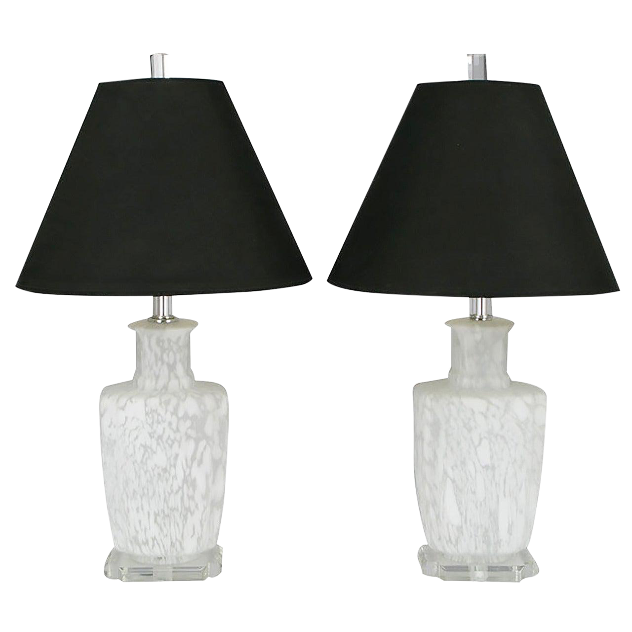 Handblown White and Clear Murano Glass Table Lamps a Pair Chairish