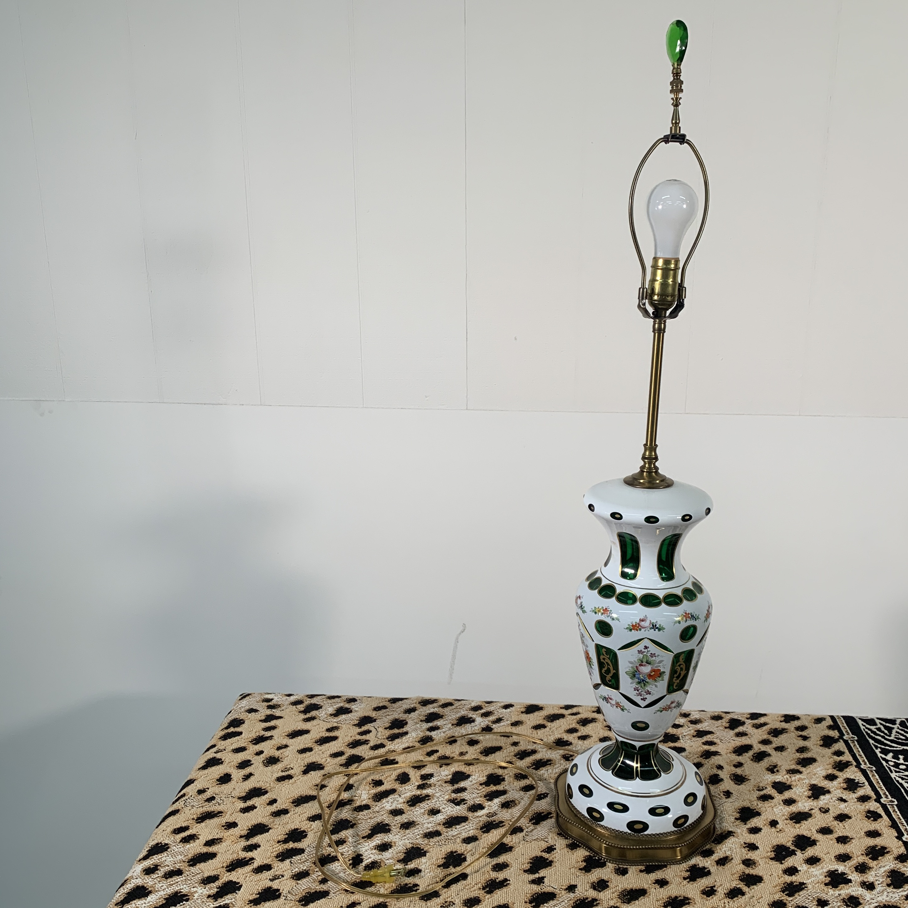 Mid 20th Century Bohemian Czech Cut to Green Glass Lamp Chairish