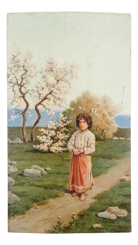 P. Rossi, Landscape with the Figure of a Woman, 1800s-1900s, Oil