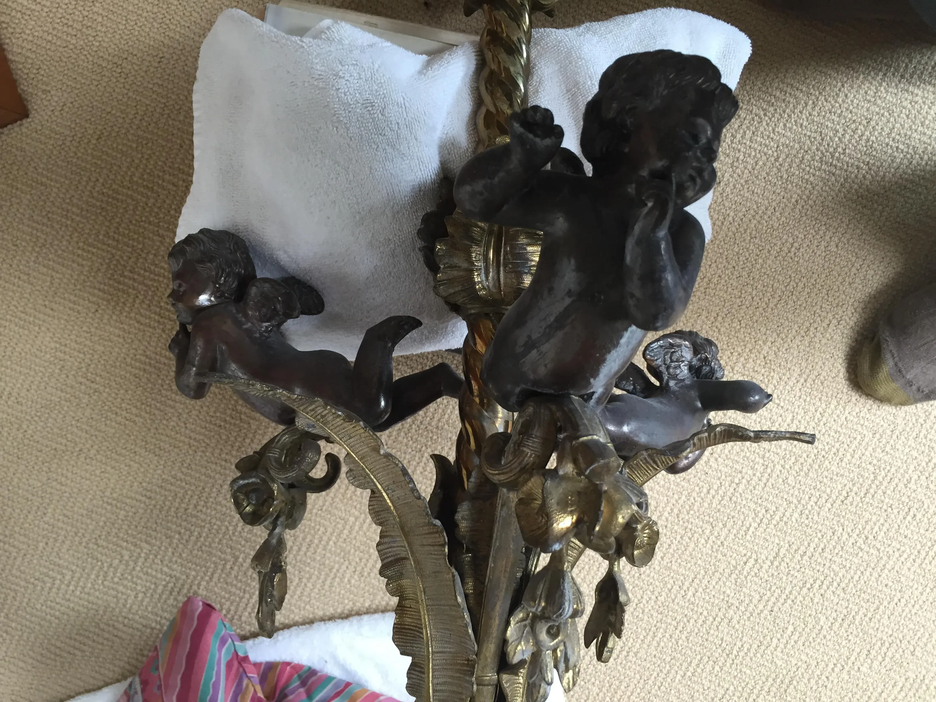 1840s Large American Gilt Bronze Six Arm Gasolier by Cornelius