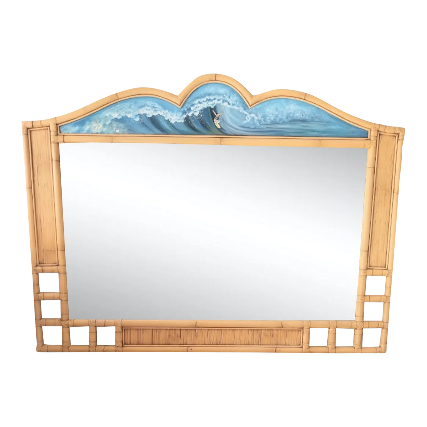 Custom Painted Surfer Wave Mural Extra Large Rattan Coastal Wall Mirror ...