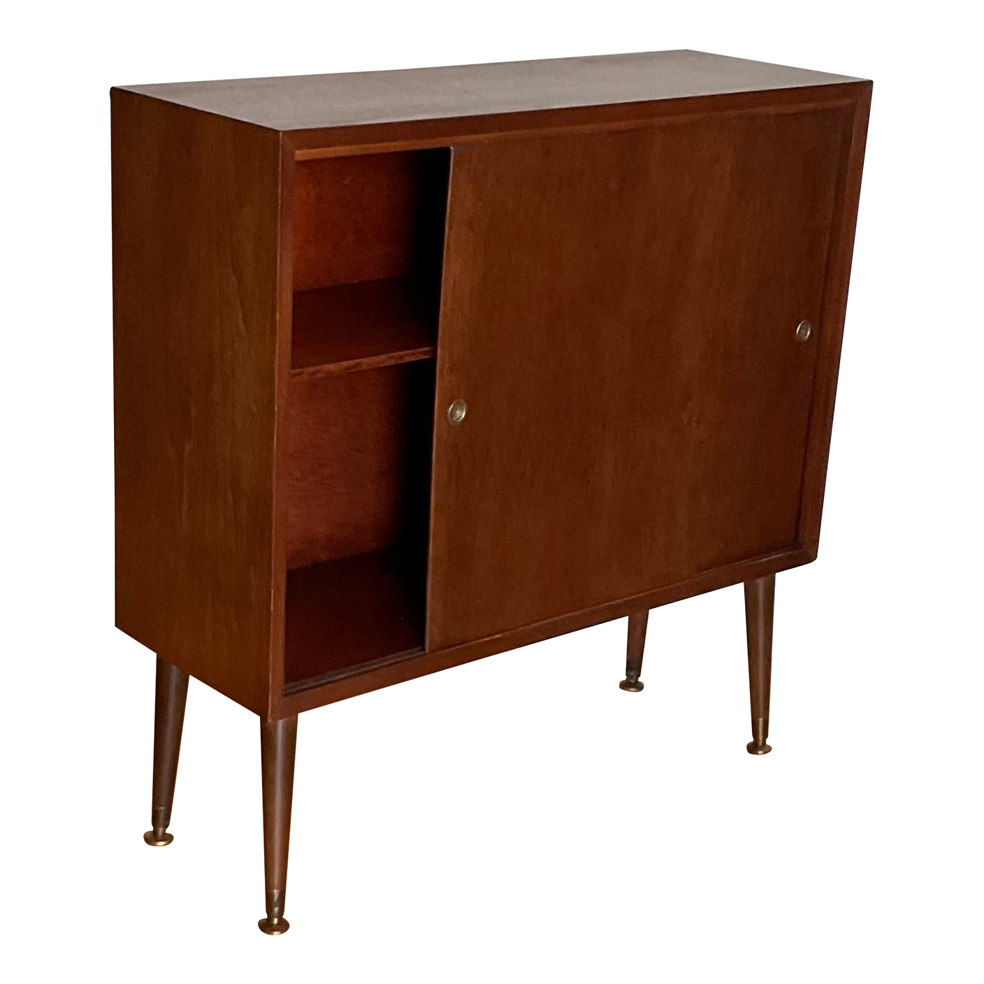 MidCentury Modern Walnut Wood Sliding Door Bookcase Circa 60s