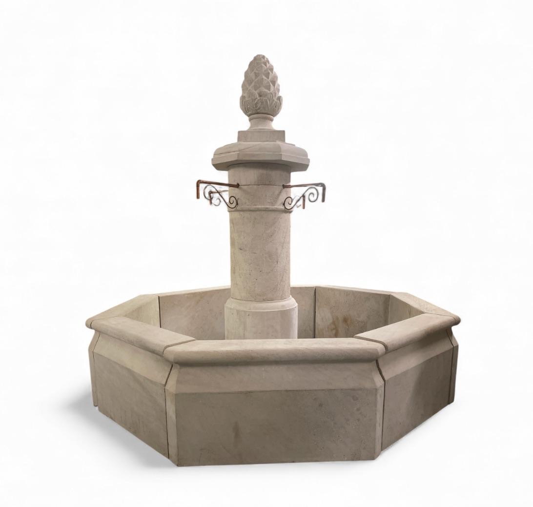 Large French Style Octagonal Carved Limestone Garden Fountain With