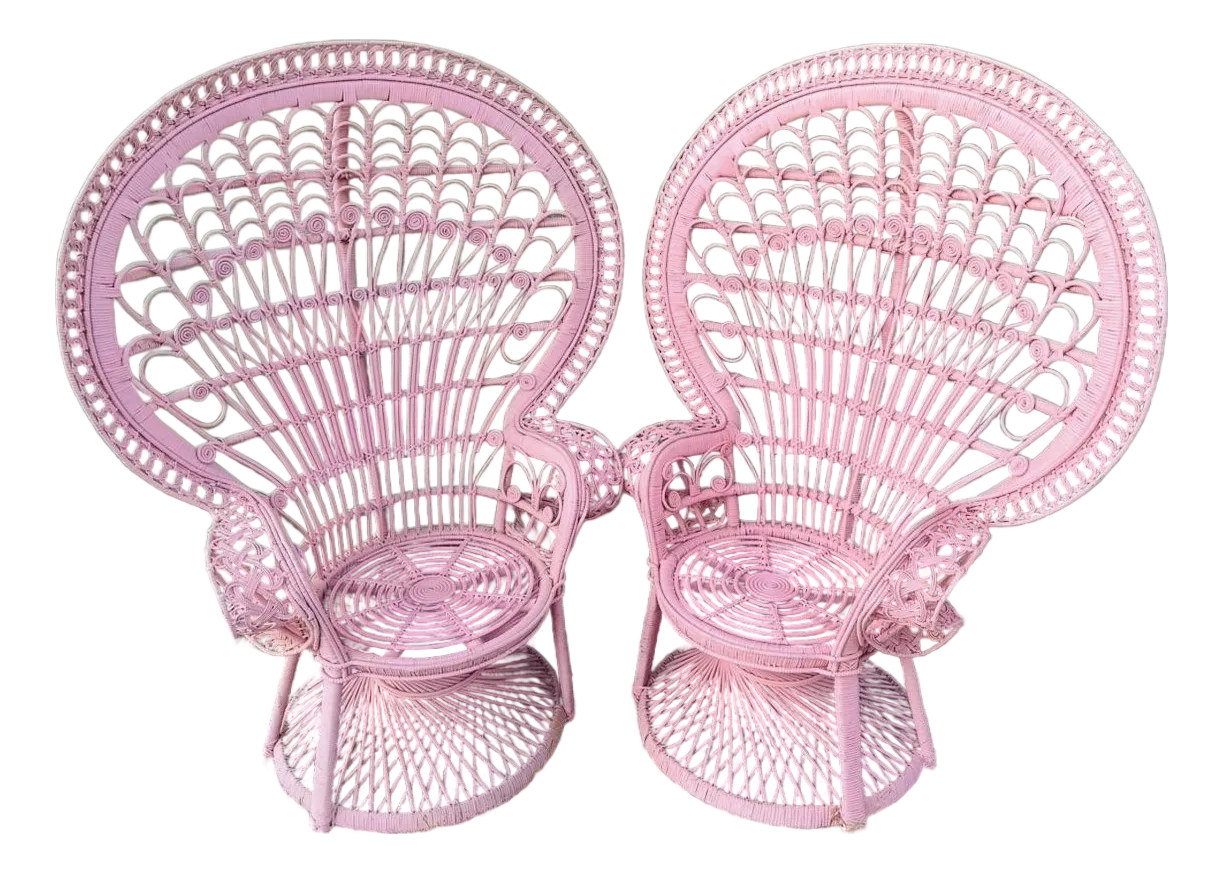 Vintage Miami Beach Peacock Chairs Flamingo Color - A Pair