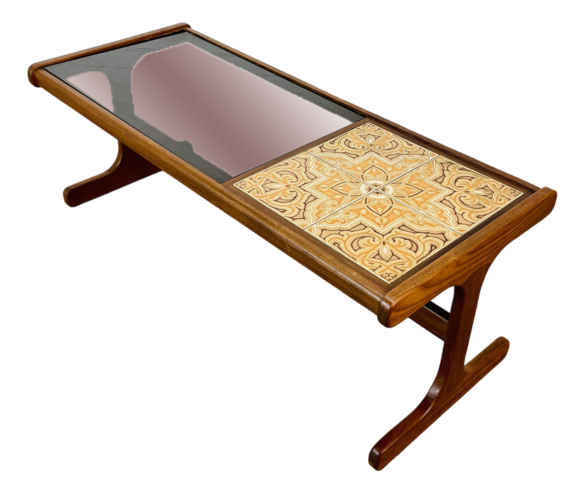 Mid-Century Long Glass and Ceramic Coffee Table from G-Plan, 1960s