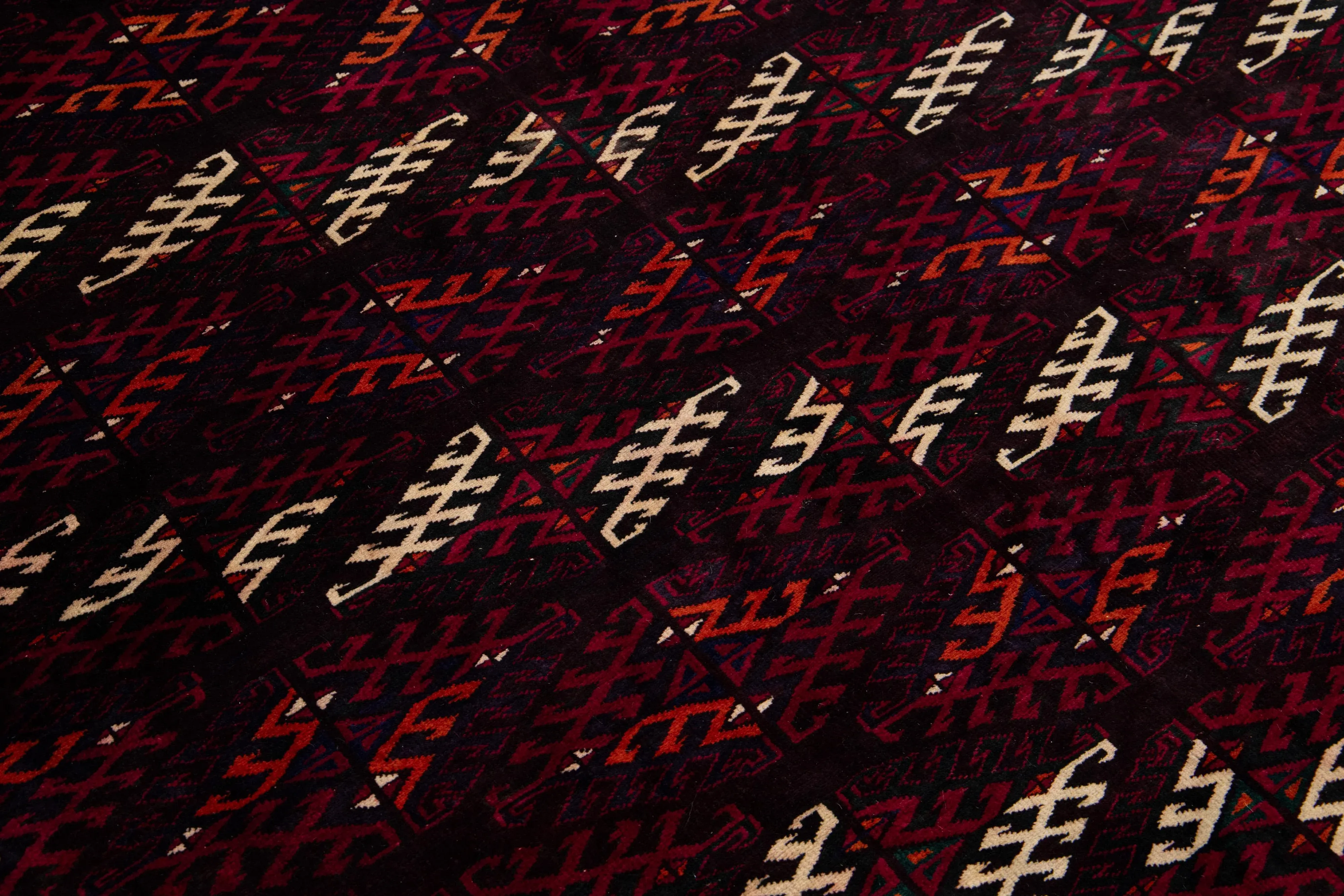 Allover Designed Handmade Afghan Wool Rug From 1930s in Burgundy Color