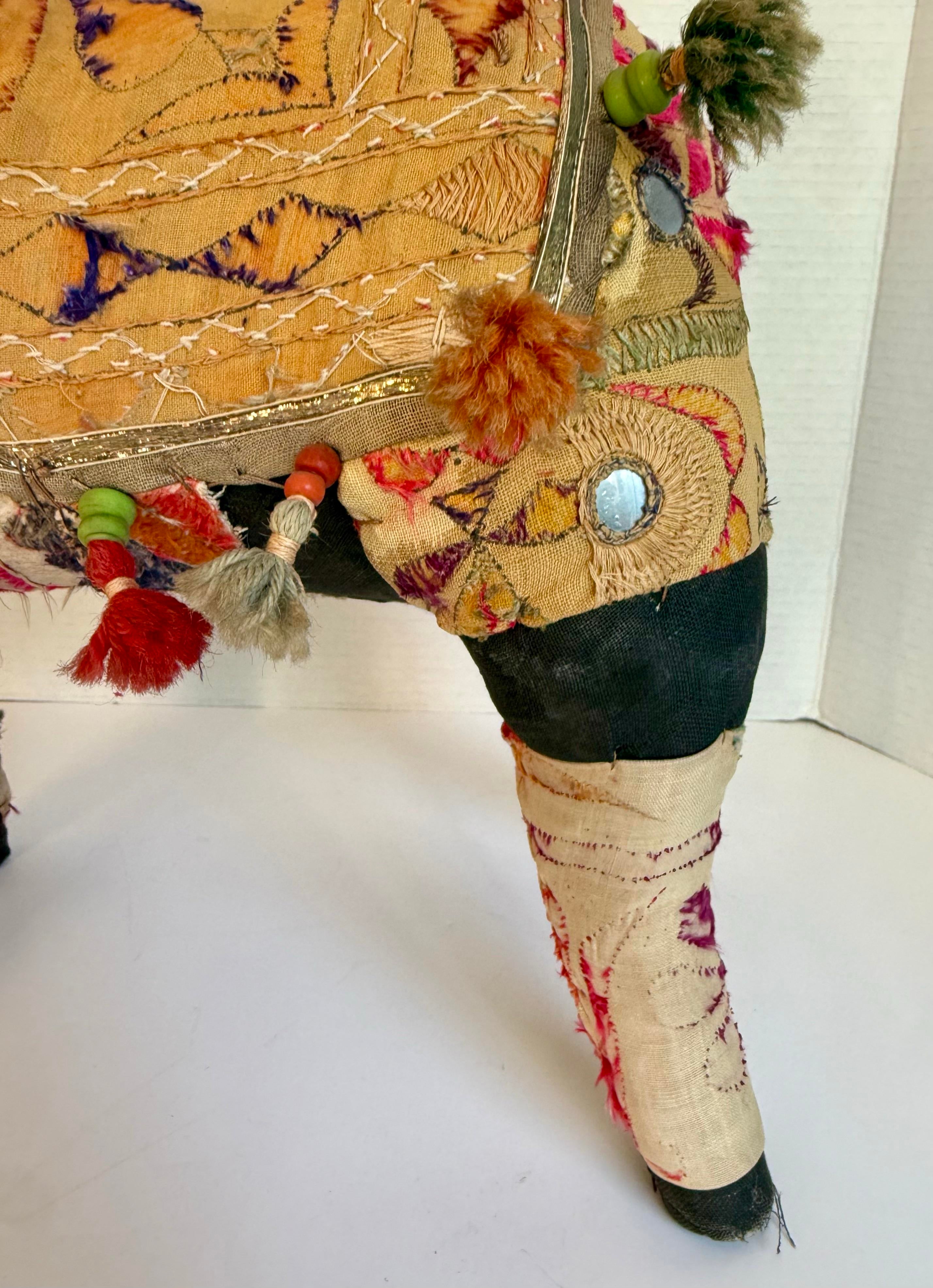 Antique Rajasthani Embroidered Textile Art Horse Figurative Sculpture