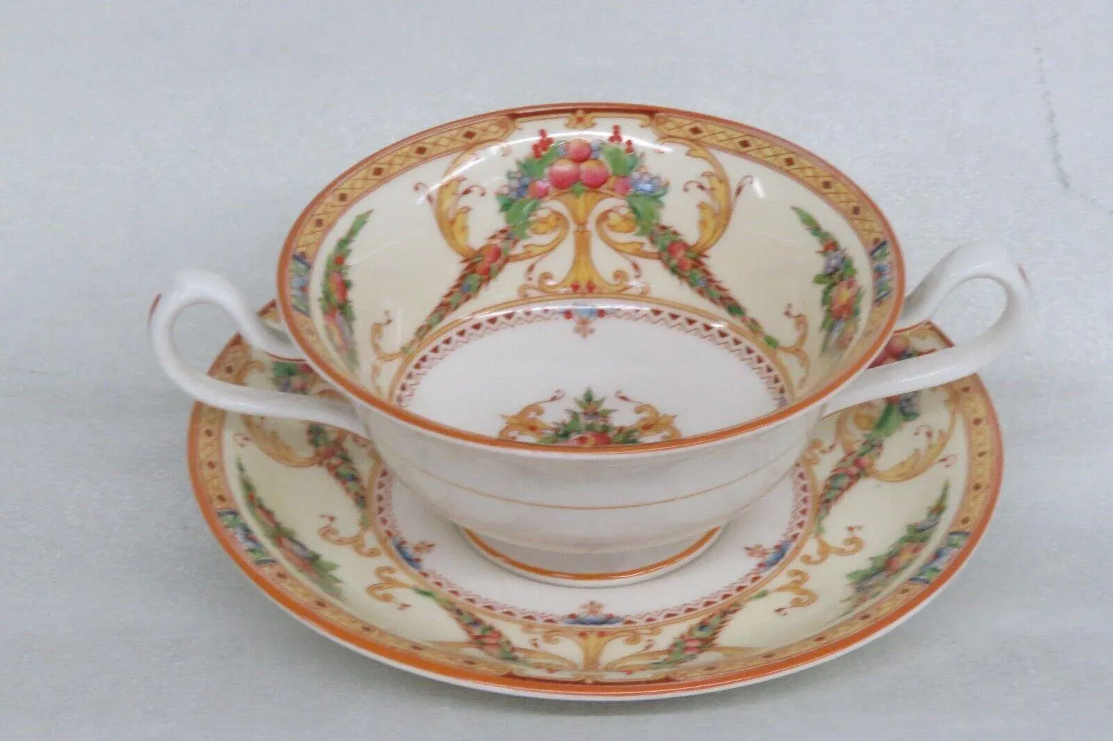Royal Worcester Buckingham Porcelain Bouillon Soup Cup and Saucer