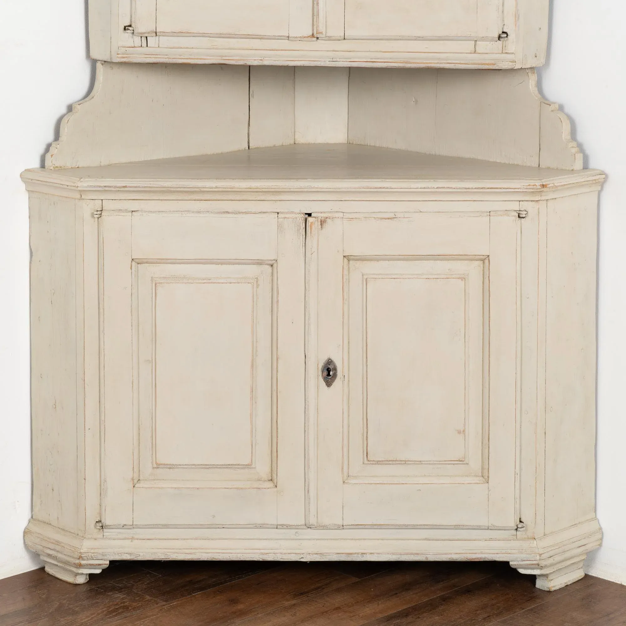 Antique White Painted Corner Cabinet Cupboard, Sweden Circa 1840