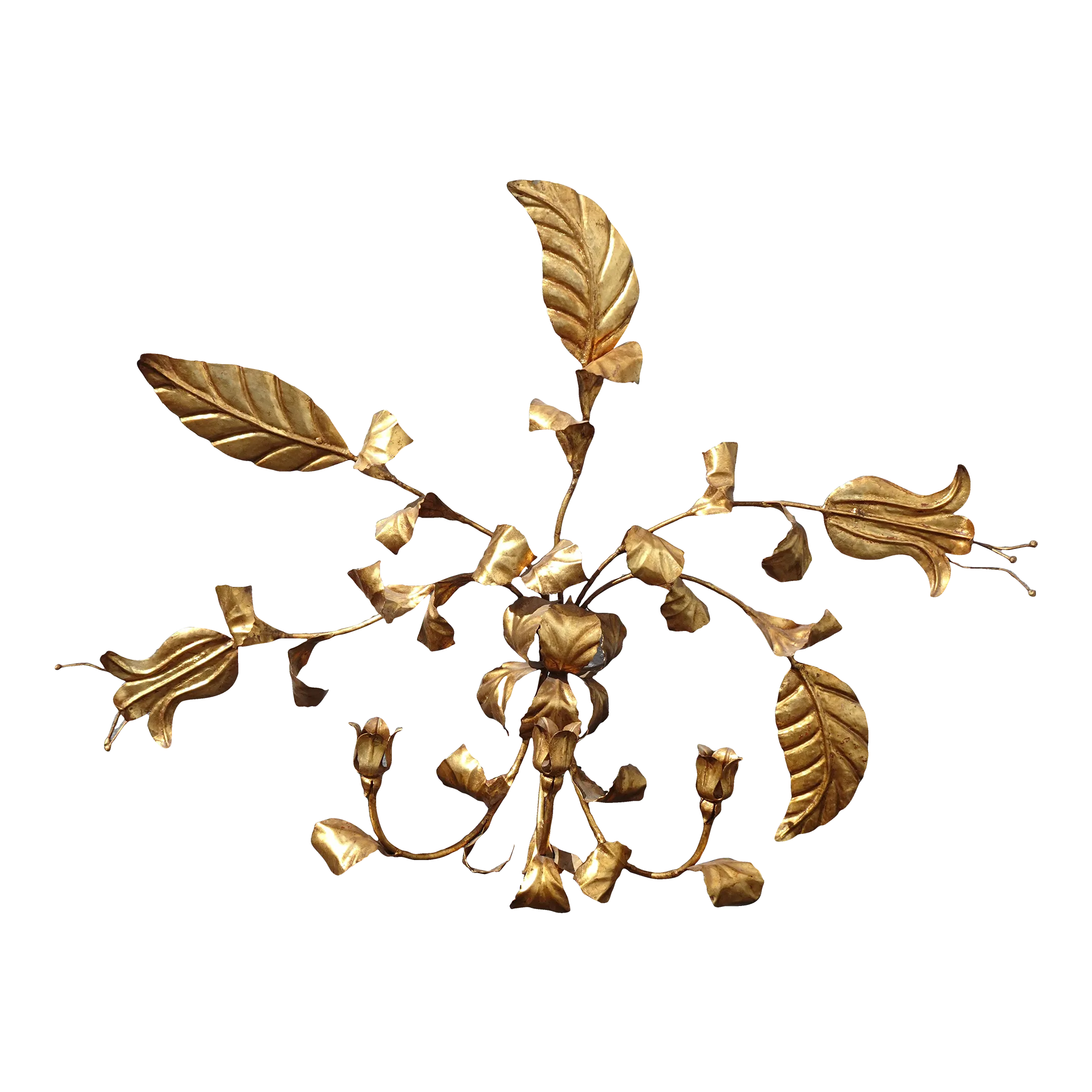 Vintage Hollywood Regency Gold Metal Leaf Wall Decor Candelabra