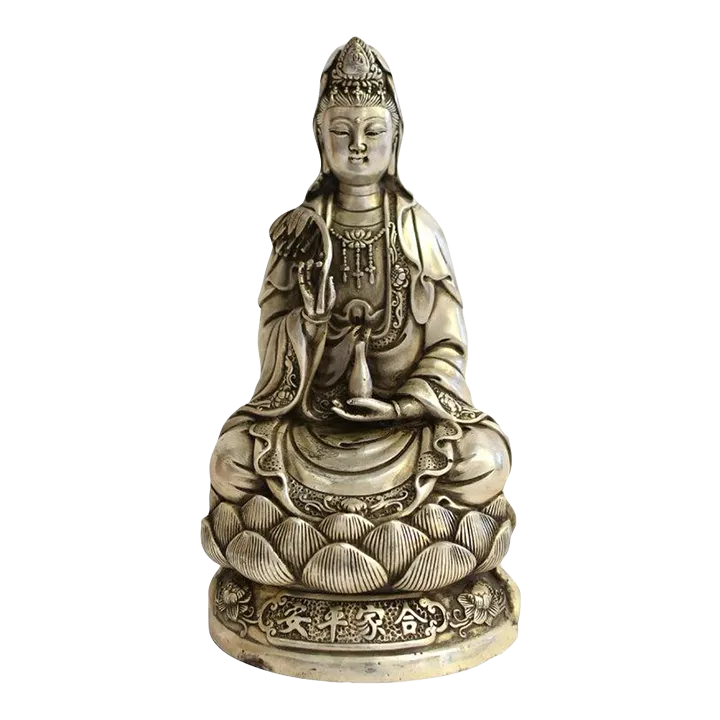 Silver Bronze Guan Yin Statue Goddess of Compassion Chairish