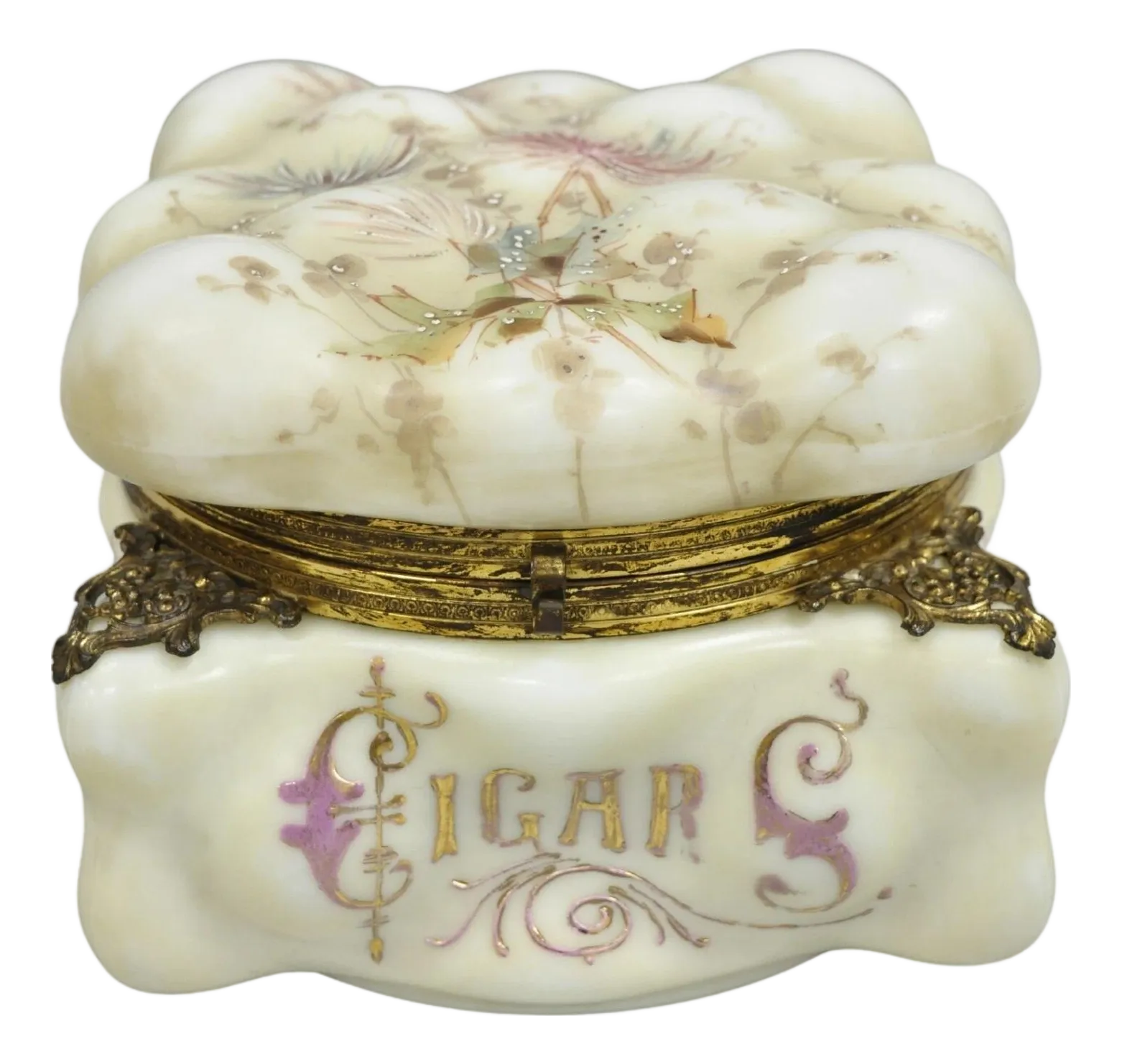 Late 19th Century Antique Victorian C.F. Monroe Wavecrest Art Nouveau Cigars Humidor Glass Jar Box