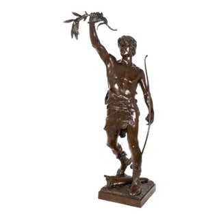 Large 36” French Bronze Sculpture of Warrior “Vainqueur” by Eugene