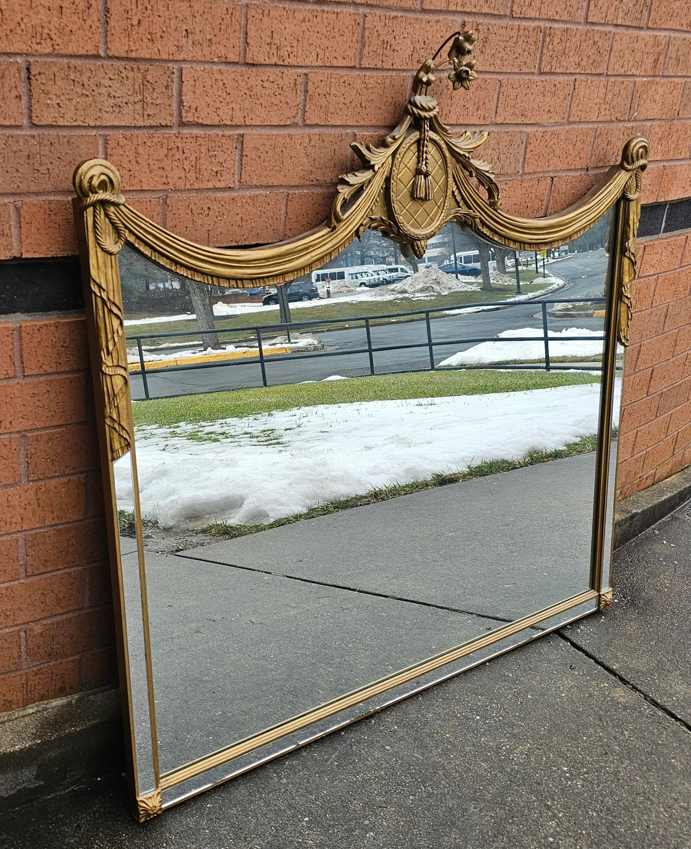 Neoclassical Swag Gilt Gesso Mirrored Frame Wall Mirror