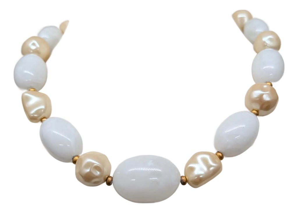 Vintage 1980s Signed Givenchy Goldtone White Beaded Faux-Pearl 