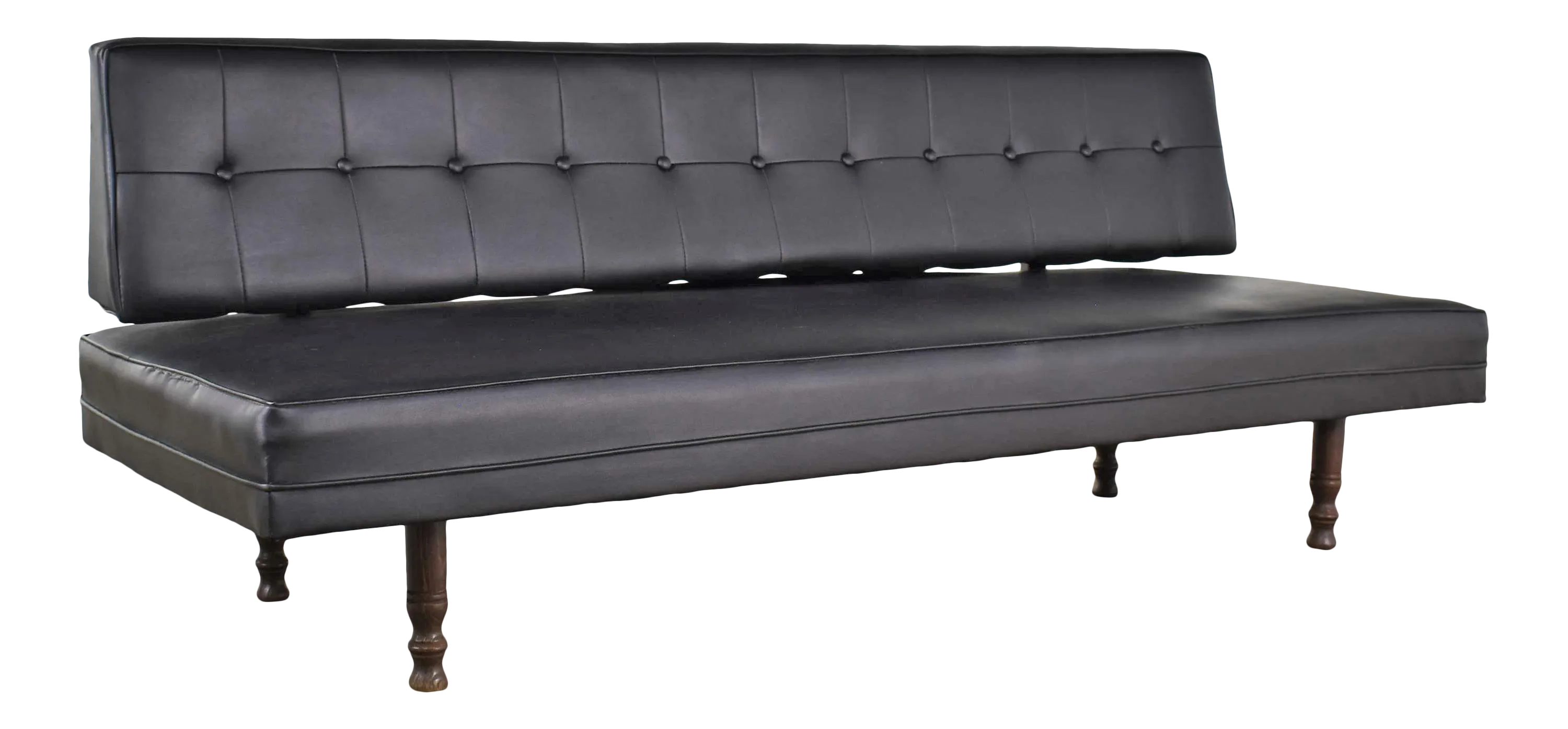 Vintage Mid Century Modern Black Vinyl Faux Leather Convertible Sofa by