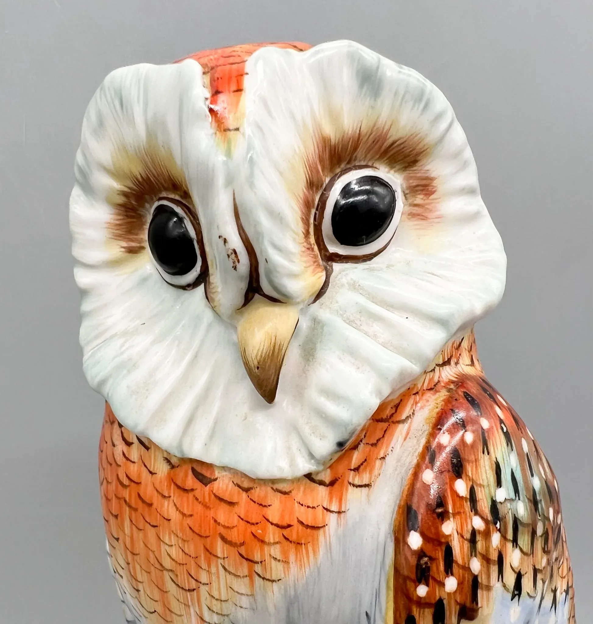 Vintage Italian Hand-Painted Porcelain Barn Owl Figurine – Mid