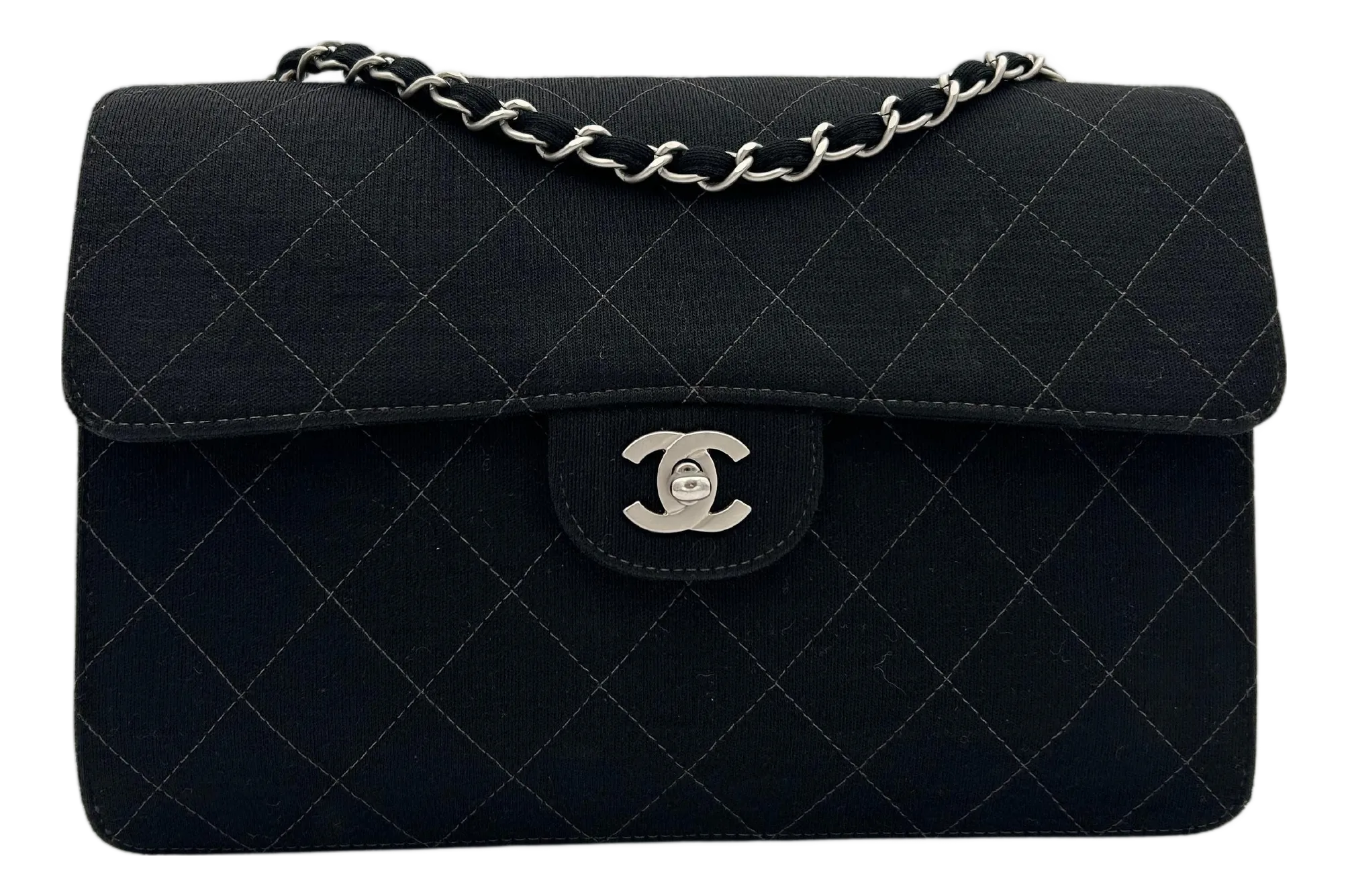 Chanel Classic Jersey Bag Silver Hardware 1998 | Chairish