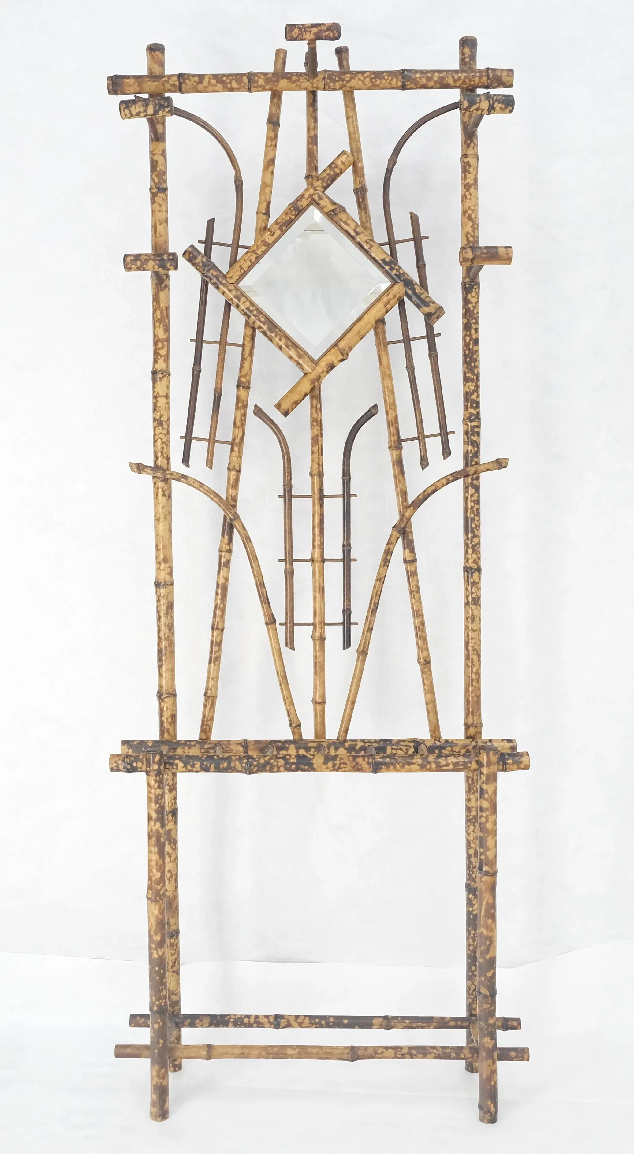 Burnt Bamboo Decorative Wall Coat Rack Mirror Umbrella Stand