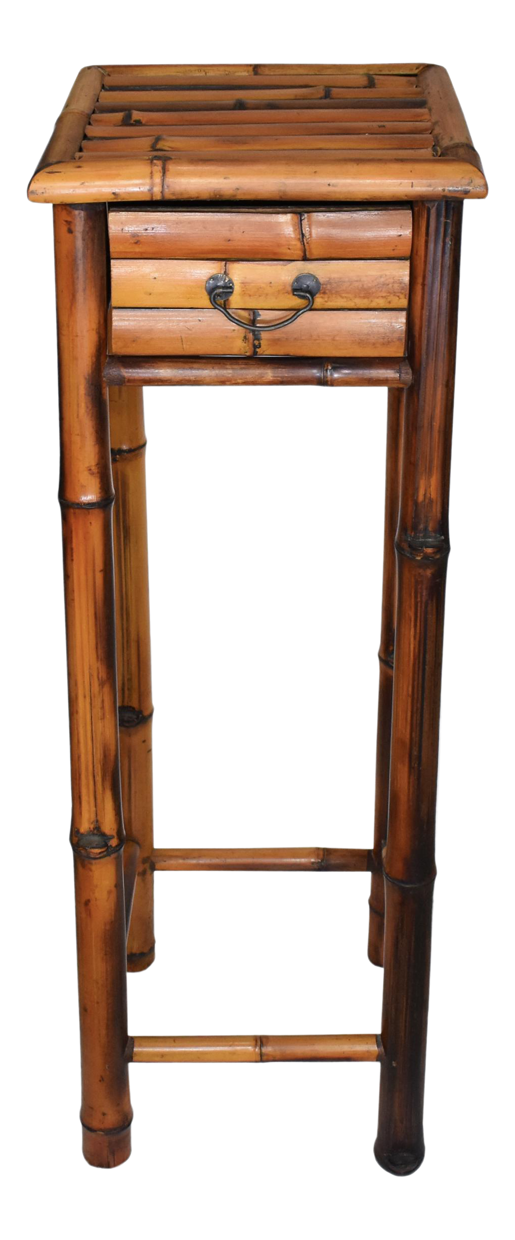 tall end table with shelves on Vintage Boho Chic Tall Burnt Bamboo Plant Accent Table Chairish